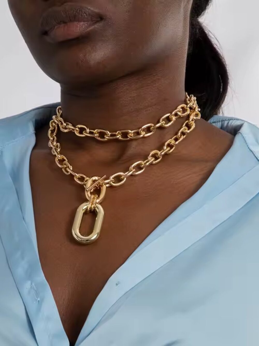 Zara 1-2pcs Set Interlock Oval Circle Pendanat Link Chain Various Necklaces
